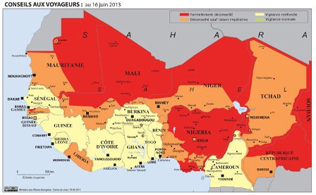 carte des zones à éviter dans le Sahel