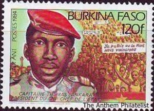 Image de Sankara sur un timbre. Ph. facebook "Archives d'Afrique". 