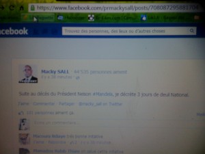 Fage Facebook du Président Macky Sall