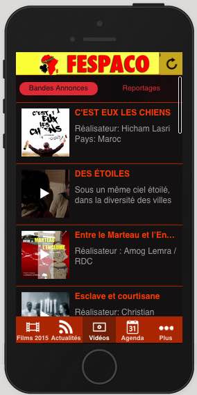 Aperçu de l'application mobile du FESPACO sur iPhone.