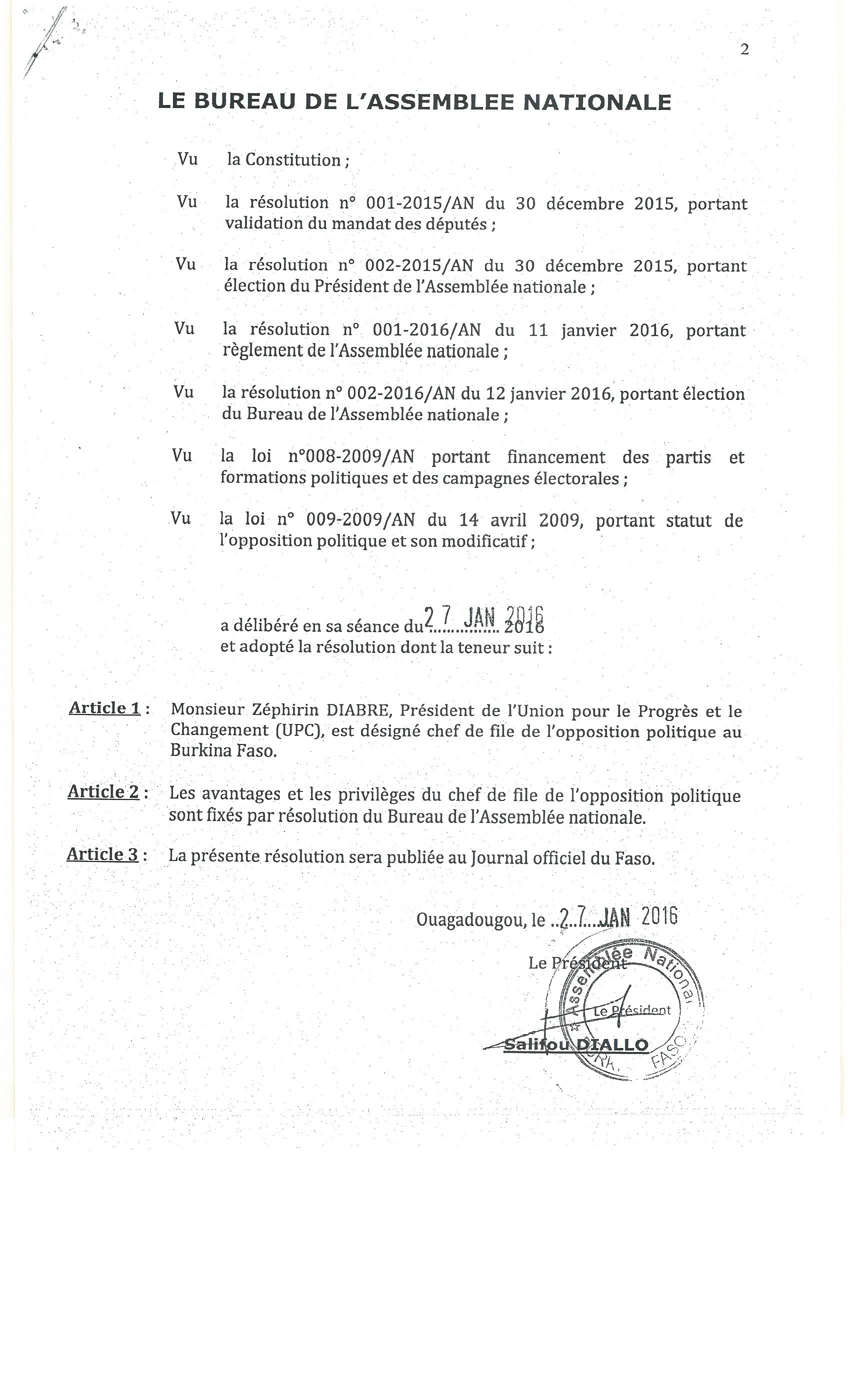 RESOLUTION PORTANT DESIGNATION DU CFOP0002