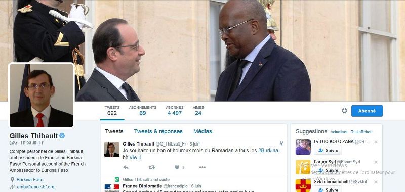 Capture Compte twitter de Giles Thibault France ambassadeur au Burkina