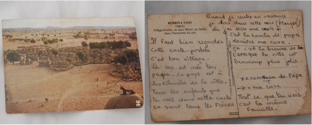 Sur cette carte postale de Pobé Mangoé, l'on peut voir la tombe du père de Bernadette Ouédraogo indiquée par son frère.